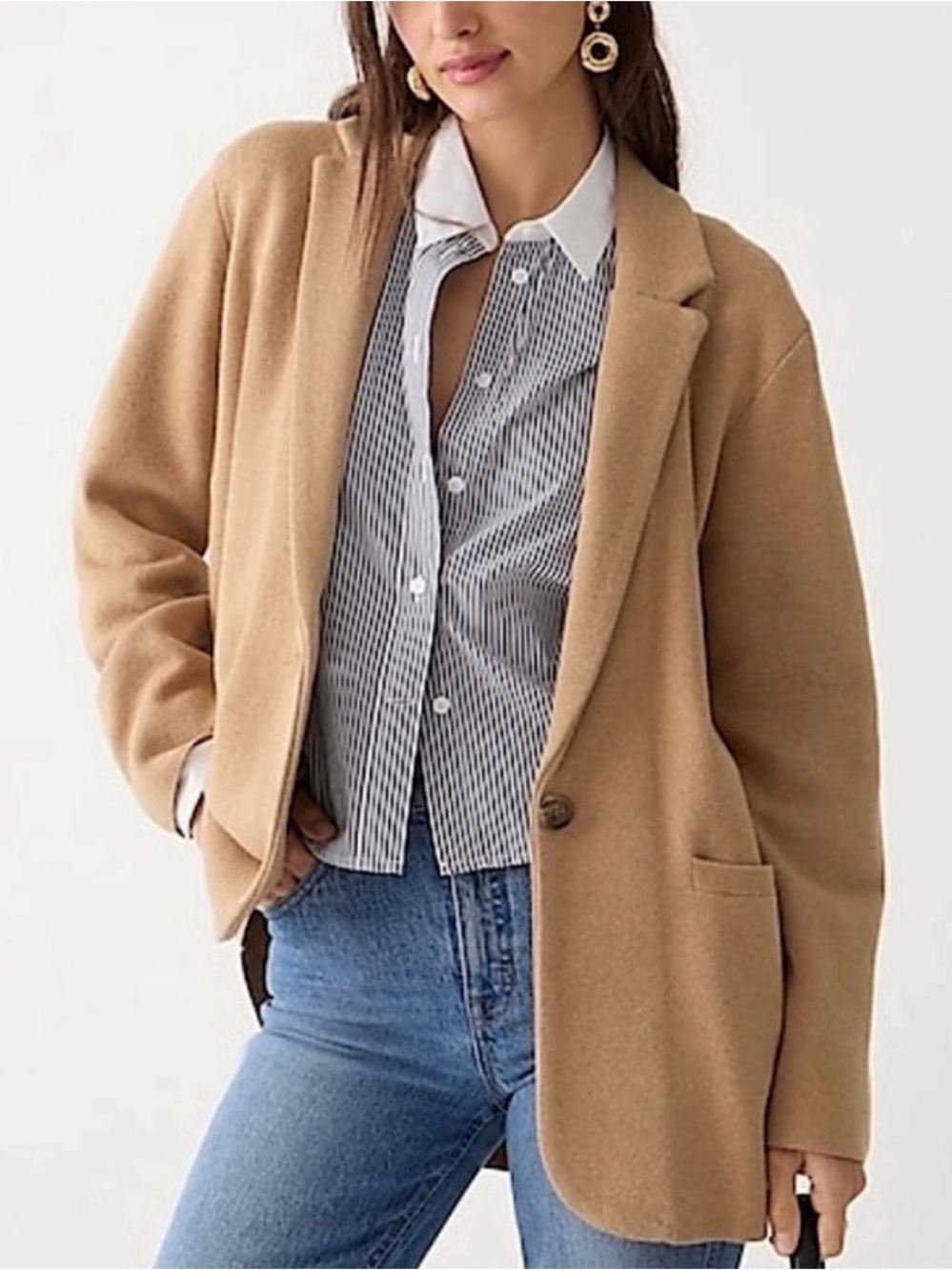 J. Crew Women's Camel Knit Sweater Blazer Jacket
